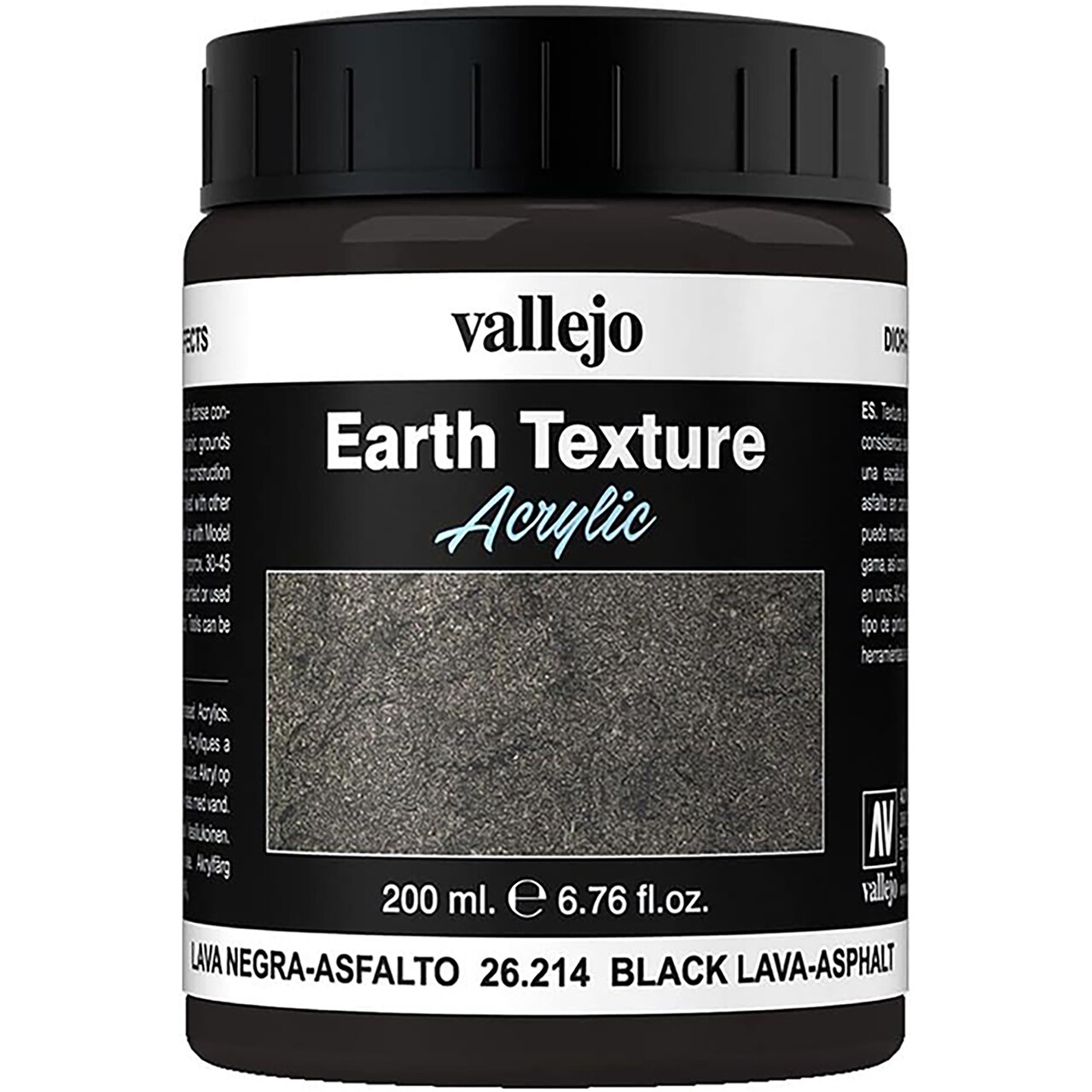 Vallejo Paints: Texture Acrylic: Black Lava 26214-6.79 oz (200ml), Premium Acrylic Color For Modelers & Miniature Enthusiasts, Beginners & Hobbyists